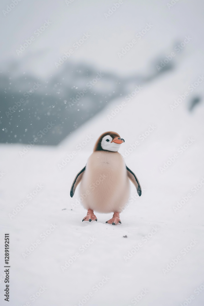Obraz premium Cute Penguin in Snow Close-Up Portrait 