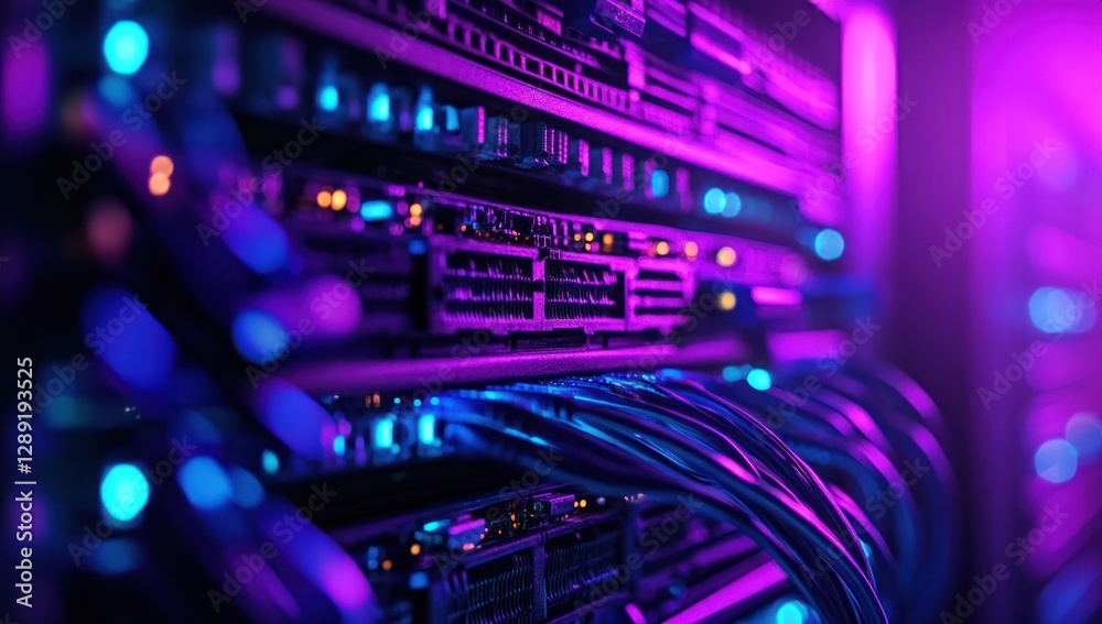 Cyberpunk Server Room: Neon Lights Illuminate Data Center Cyberpunk Server Room: Neon Lights Illuminate Data Center