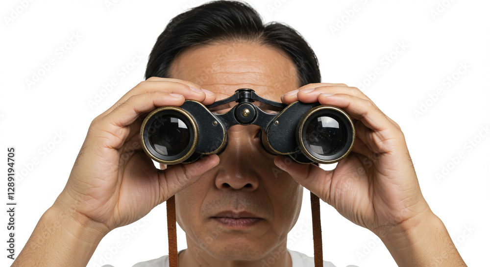man looking through binoculars man looking through binoculars