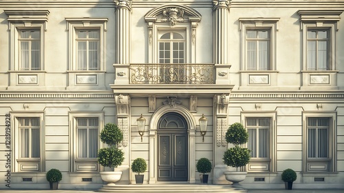 Wallpaper Mural Neoclassical building facade ornate columns elegant wooden entrance door high resolution picture Torontodigital.ca