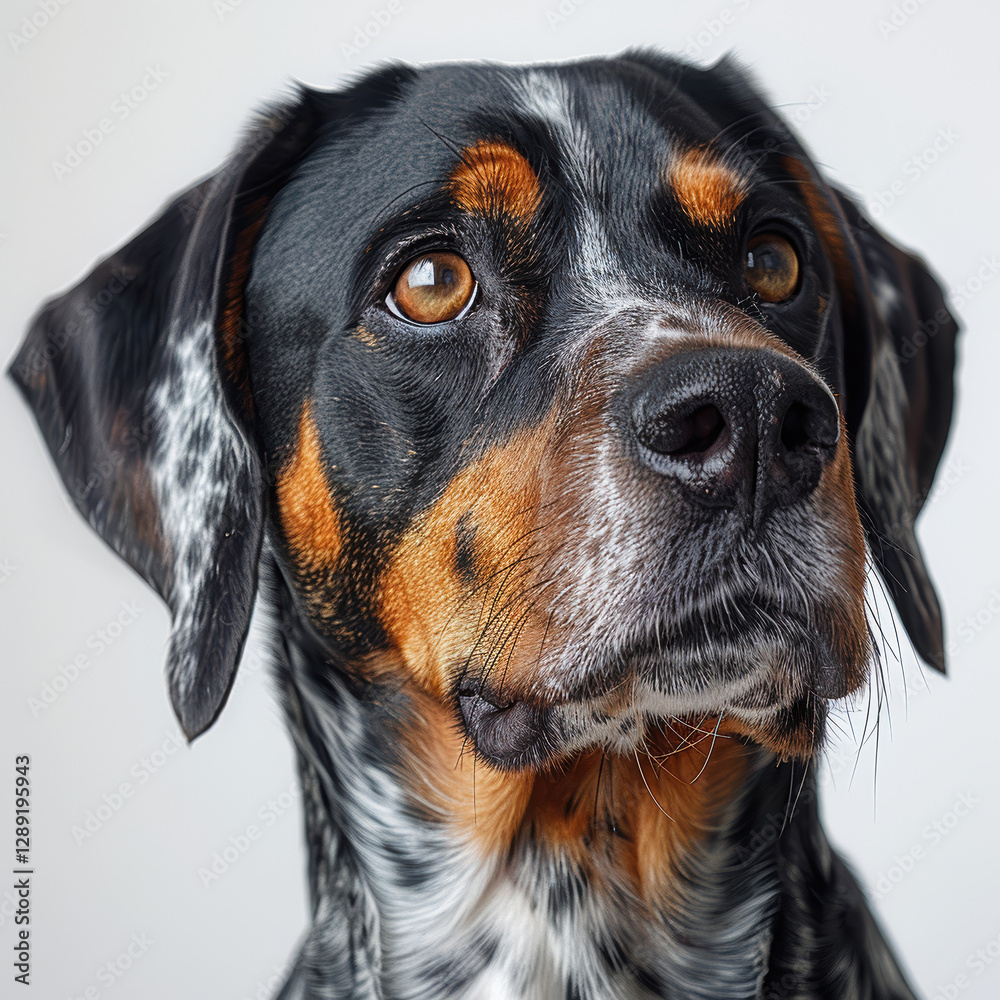High-resolution image of an adult dog with a black, white, and tan coat, flopped ears, focused gaze, wrinkled skin around eyes, soft fur with a slight sheen, well-groomed No distinguis - AI-Generated High-resolution image of an adult dog with a black, white, and tan coat, flopped ears, focused gaze, wrinkled skin around eyes, soft fur with a slight sheen, well-groomed No distinguis - AI-Generated