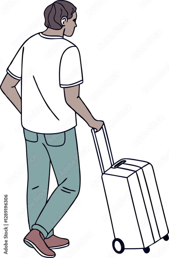 Minimalist Casual Man with Luggage Vector on White Background Minimalist Casual Man with Luggage Vector on White Background