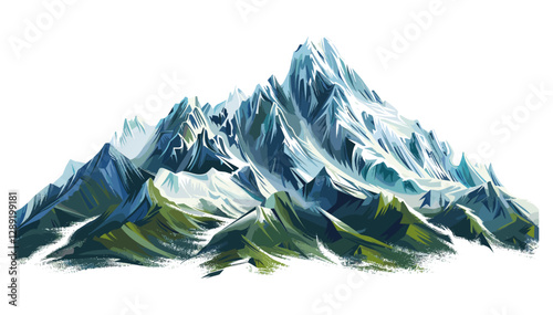 Mountain vector illustration, snow-capped peaks, high mountains, rugged terrain, natural beauty, outdoor exploration, scenic vistas, trekking routes, alpine landscape