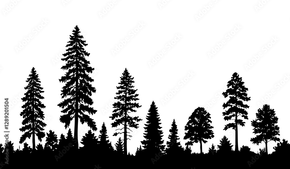 Obraz premium Seamless forest tree line silhouette pattern vector illustration