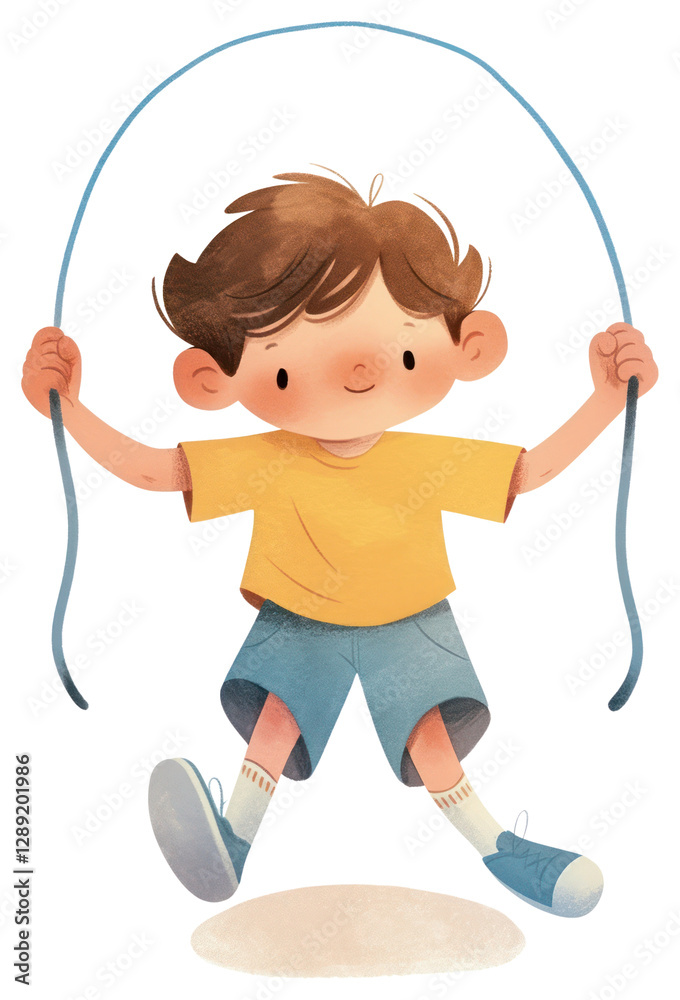 PNG A cute boy Jumping rope illustration child style. PNG A cute boy Jumping rope illustration child style.