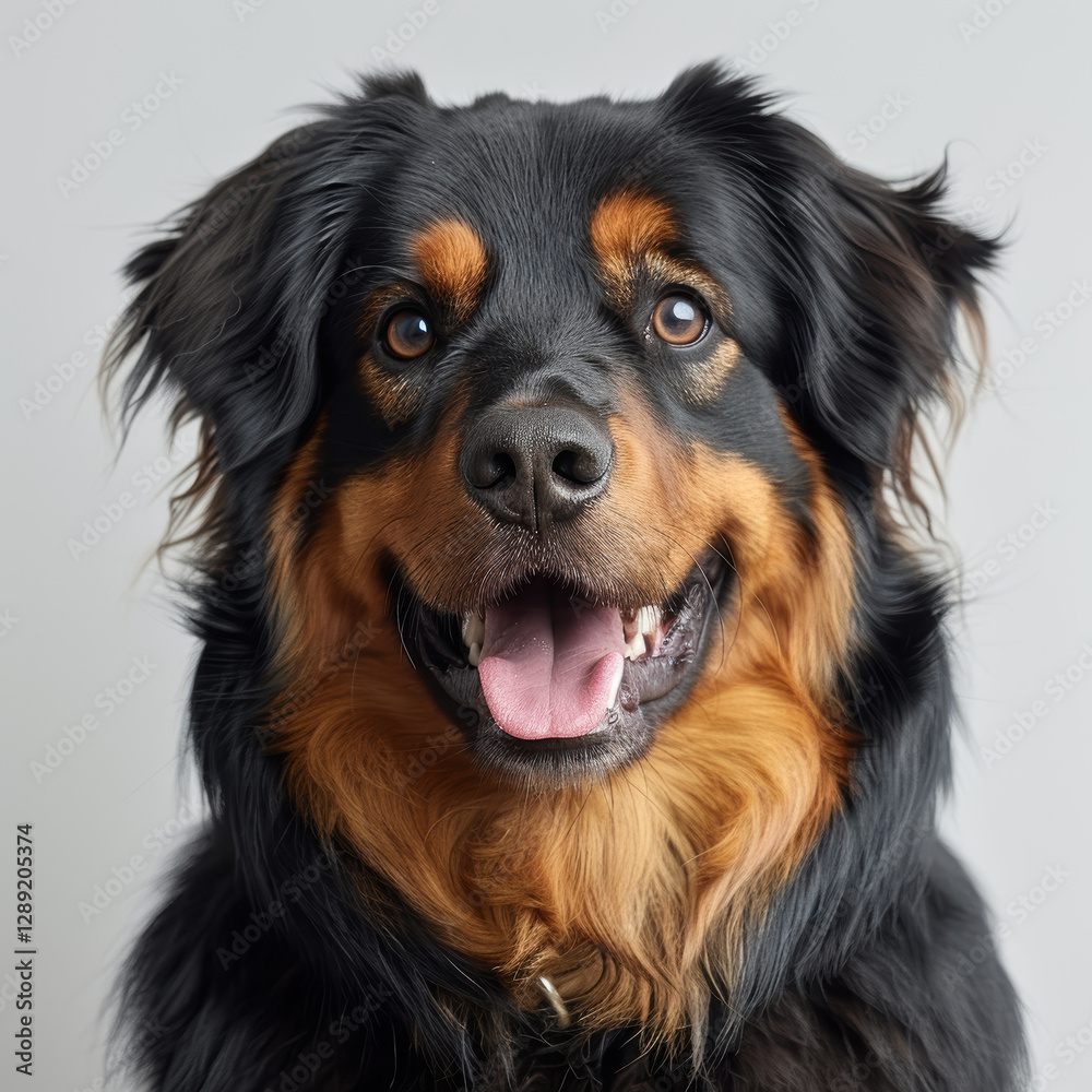 Close-up photograph of a happy, large black and brindle dog with floppy ears and sleek coat - AI-Generated Close-up photograph of a happy, large black and brindle dog with floppy ears and sleek coat - AI-Generated