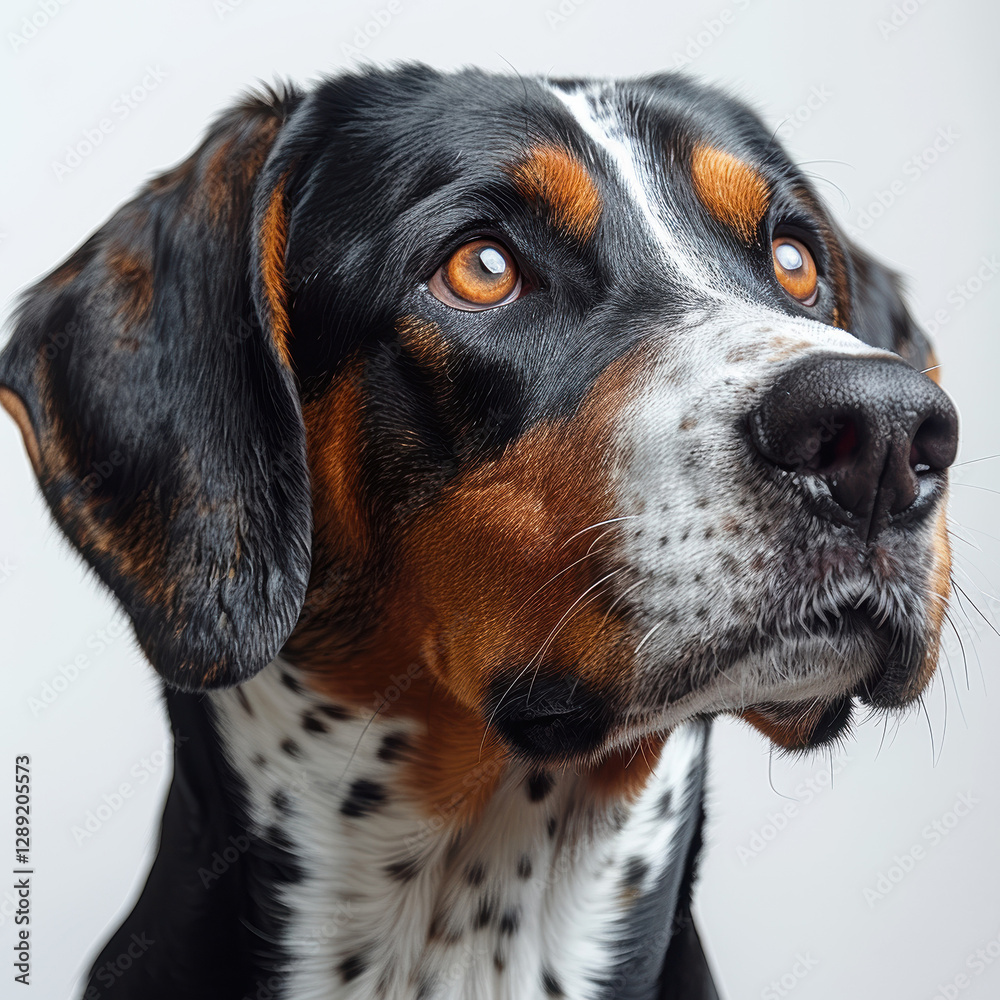 Close-up photograph of a medium to large dog with black and tan fur, light amber eyes, calm yet attentive expression - AI-Generated Close-up photograph of a medium to large dog with black and tan fur, light amber eyes, calm yet attentive expression - AI-Generated