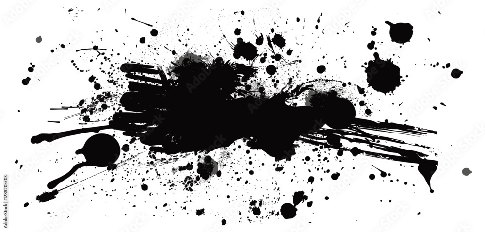 Obraz premium Ink splatter vector isolated, transparent background, colorful ink splash, paint splash, abstract ink stain, artistic ink blot, artistic splatter, paint drops, splash design, creative ink art.