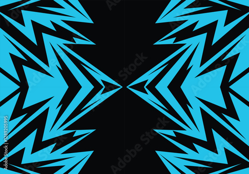 Abstract black and sky blue background with spikes and zigzag line blue pattern