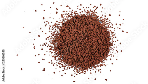 Soluble coffee granules, vector illustration, top view isolated, coffee powder, white clipping, instant coffee, morning coffee, caffeine granules, fresh brew, coffee drink