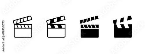 Clapperboard icon. Movie production symbol. Film industry vector illustration. Cinematic tool pictogram. Filmmaking and media recording concept.
