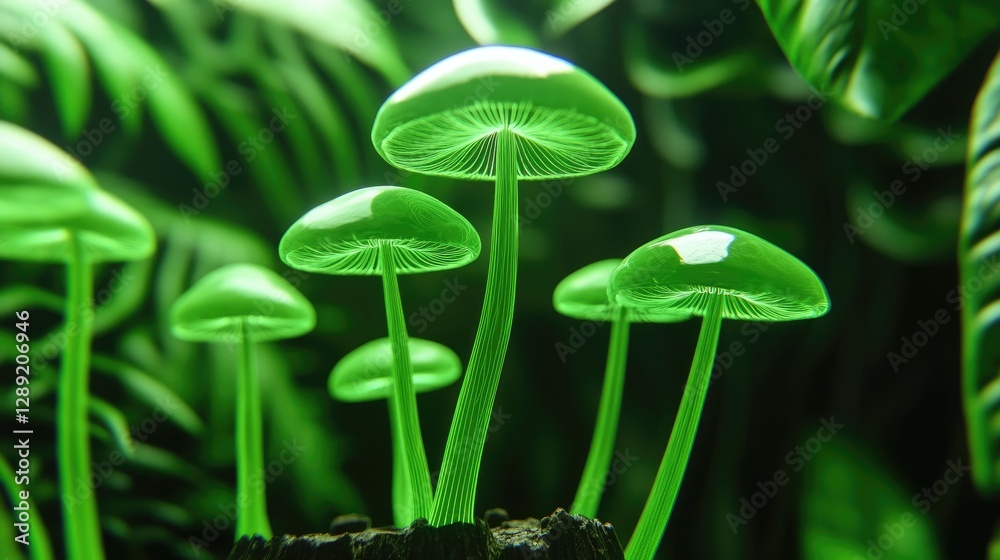 A cluster of glowing mushrooms sprouting from a decayed tree stump, their ethereal light casting a magical aura in the dim forest surroundings. A cluster of glowing mushrooms sprouting from a decayed tree stump, their ethereal light casting a magical aura in the dim forest surroundings.