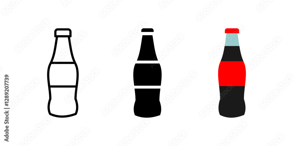 Soda bottle icon. Refreshing carbonated drink symbol. Fizzy beverage vector illustration. Cold soft drink pictogram. Classic cola and soda glass bottle concept.