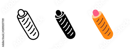 French hot dog icon. Tasty fast food symbol. Grilled sausage in a bun vector illustration. Quick meal pictogram. Street food and snack concept.
