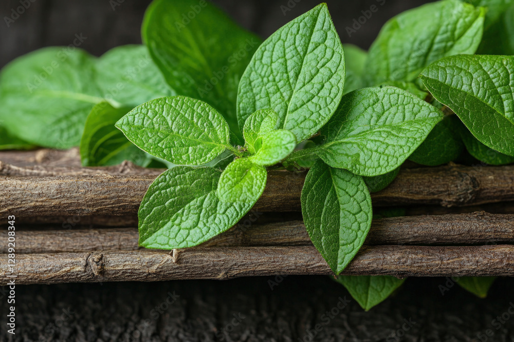 Fototapeta premium A close-up of Piper methysticum (kava) plant, detailed and natural, cultural theme