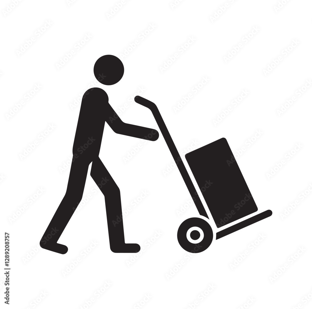 man pushing a handtruck silhouette vector illustration man pushing a handtruck silhouette vector illustration