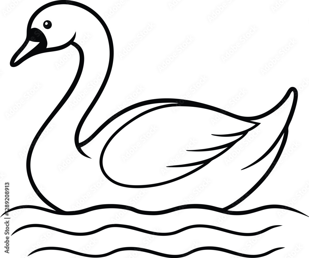 Swan floating on water line drawing vector illustration Swan floating on water line drawing vector illustration