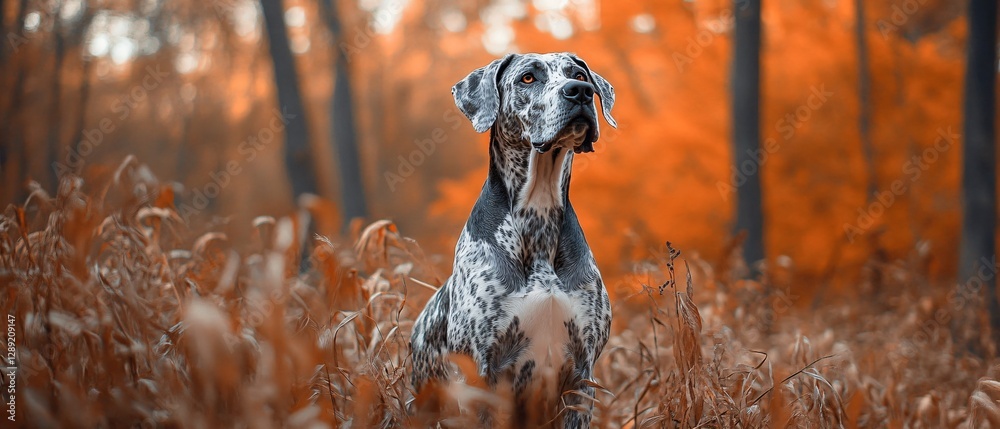Great Dane Walking in Nature Field With Foliage Background Great Dane Walking in Nature Field With Foliage Background