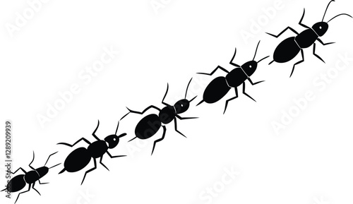 Termite walking in a line art silhouette