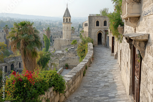 A historical representation of the city of Aleppo, highlighting its architectural heritage photo