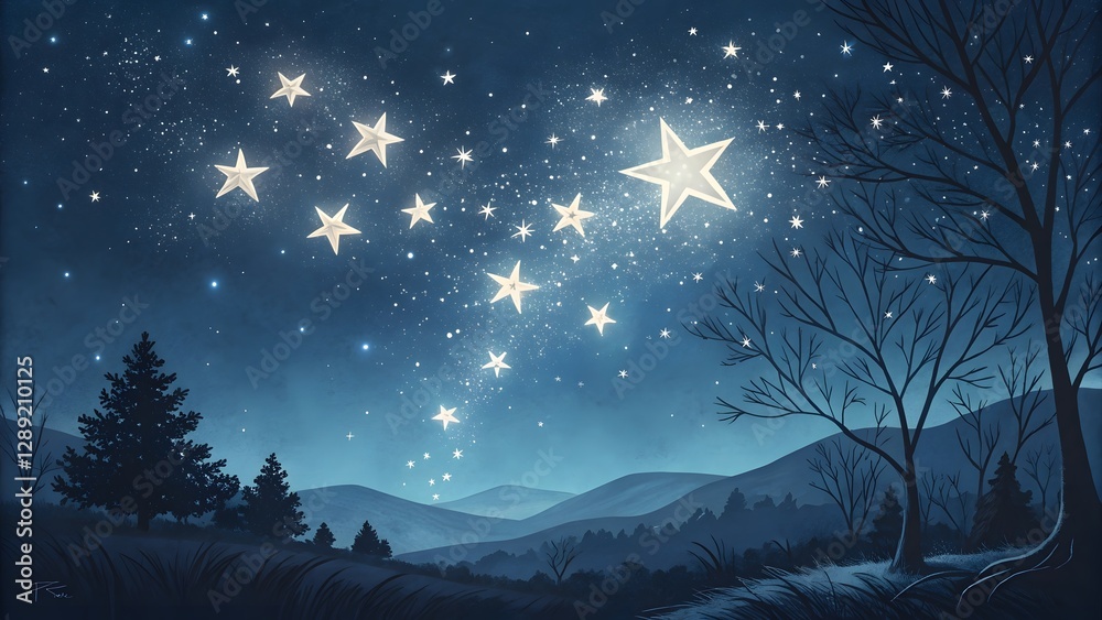 Fototapeta premium Night Sky with Shooting Stars and Trees
