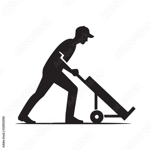 man pushing a handtruck silhouette vector illustration