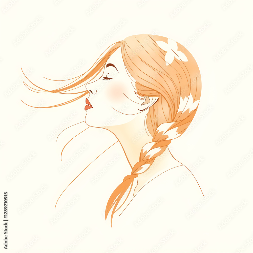 Minimalist Line Art of a Woman with Braided Hair and Flowing Strands in Soft Tones Minimalist Line Art of a Woman with Braided Hair and Flowing Strands in Soft Tones