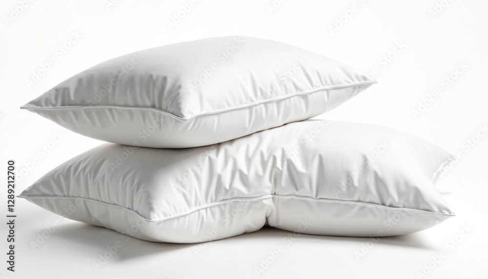 Stack of soft white sleeping pillows on white background. Bedding items for rest, relaxation, good sleep. Comfortable cushion objects. Home interior design elements, decor inspiration. Hotel bedroom Stack of soft white sleeping pillows on white background. Bedding items for rest, relaxation, good sleep. Comfortable cushion objects. Home interior design elements, decor inspiration. Hotel bedroom
