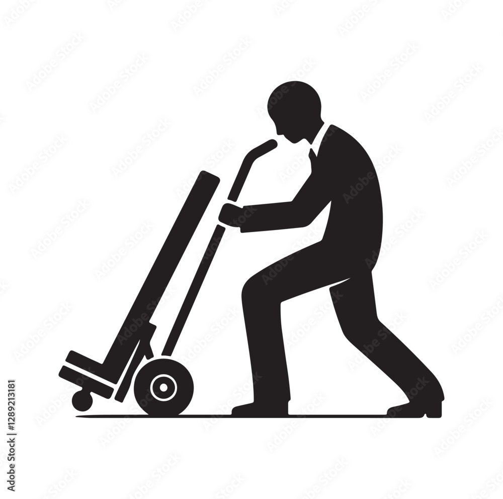 man pushing a handtruck silhouette vector illustration man pushing a handtruck silhouette vector illustration