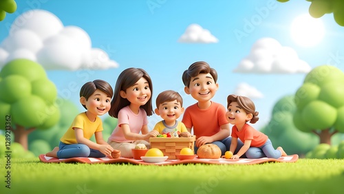 Warm family picnic on the grass
