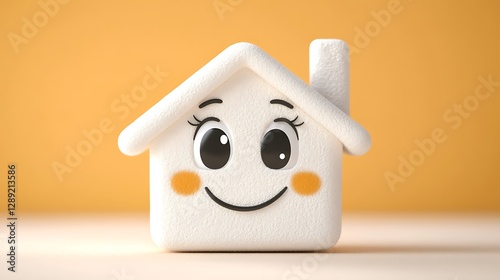 A cartoon isolated vector of a house with a smiling face and a chimney.