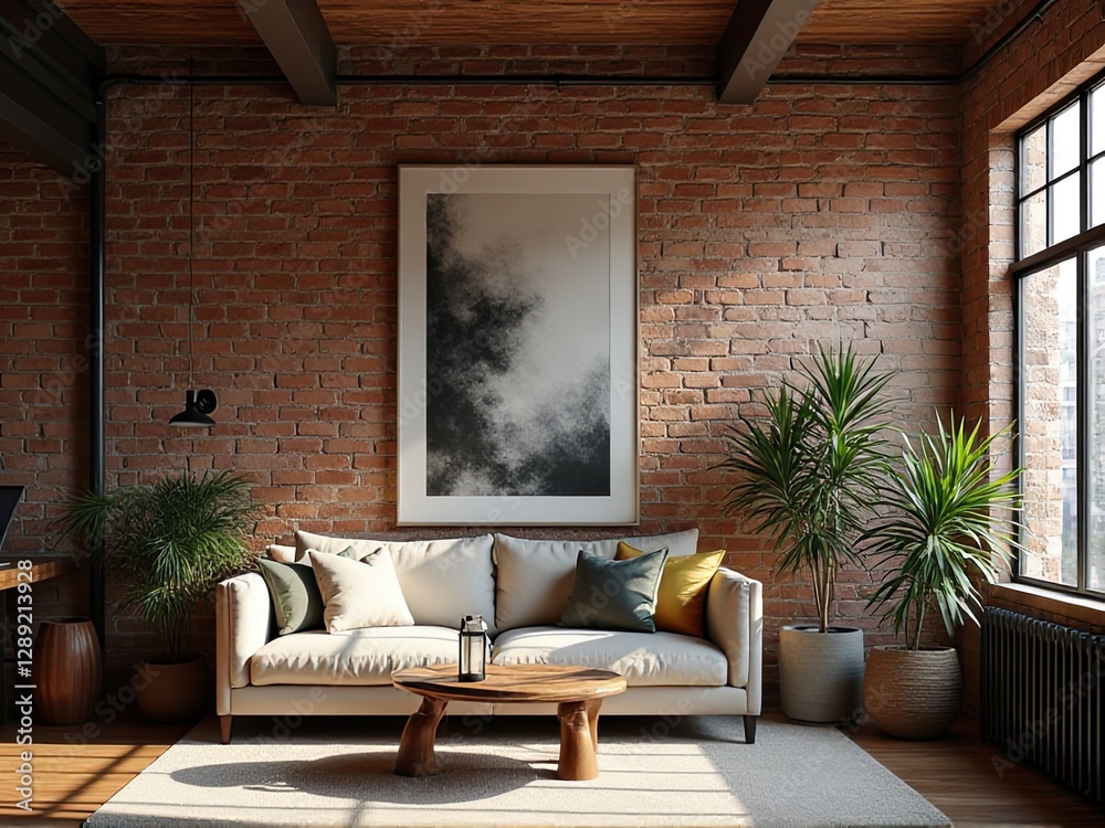Fototapeta premium Living Room: Cozy Fireplace and Contemporary Furniture in a Stylish Home