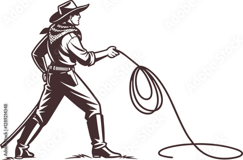 Vector Design of a Cowboy with Lasso on White Background