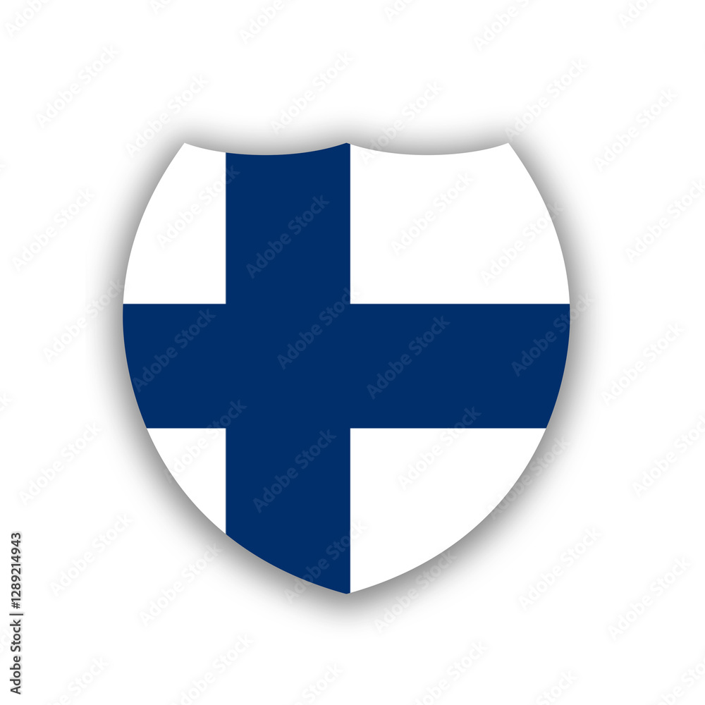 Finland national flag in the shape of a shield isolated on white. Illustration Finland national flag in the shape of a shield isolated on white. Illustration