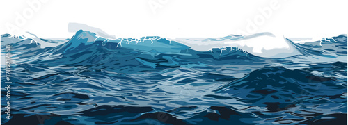 ocean surface vector on white or transparent PNG, isolated water surface, waves, blue ocean, sea water texture, ocean illustration, clear background, nature, water pattern