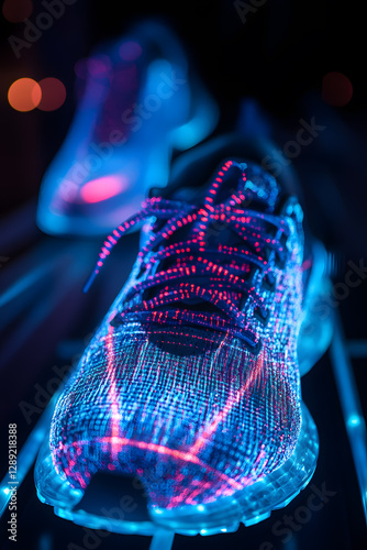 Wallpaper Mural Close-up of stylish color sneaker with iridescent sole, neon lighting Torontodigital.ca