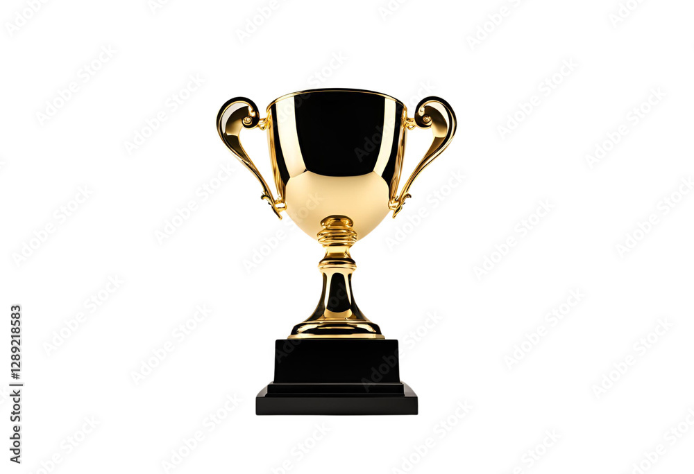 Shiny golden winner trophy cup with elegant handles and sturdy base, perfectly isolated for prestigious award recognition. Shiny golden winner trophy cup with elegant handles and sturdy base, perfectly isolated for prestigious award recognition.