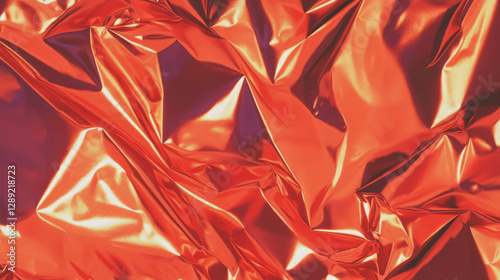 Vibrant rumpled orange foil with dramatic shadows for creative design backgrounds