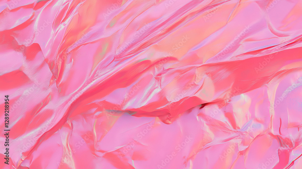 Fototapeta premium Vibrant rumpled pink foil texture with subtle iridescence