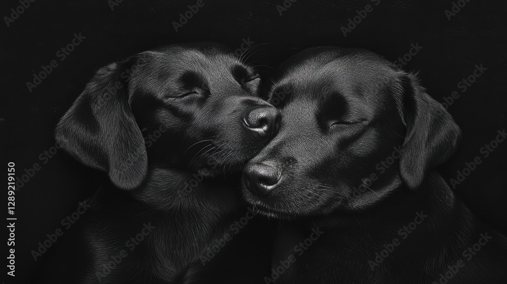 Cuddly black labrador puppies indoor setting close-up soft lighting heartwarming concept Cuddly black labrador puppies indoor setting close-up soft lighting heartwarming concept