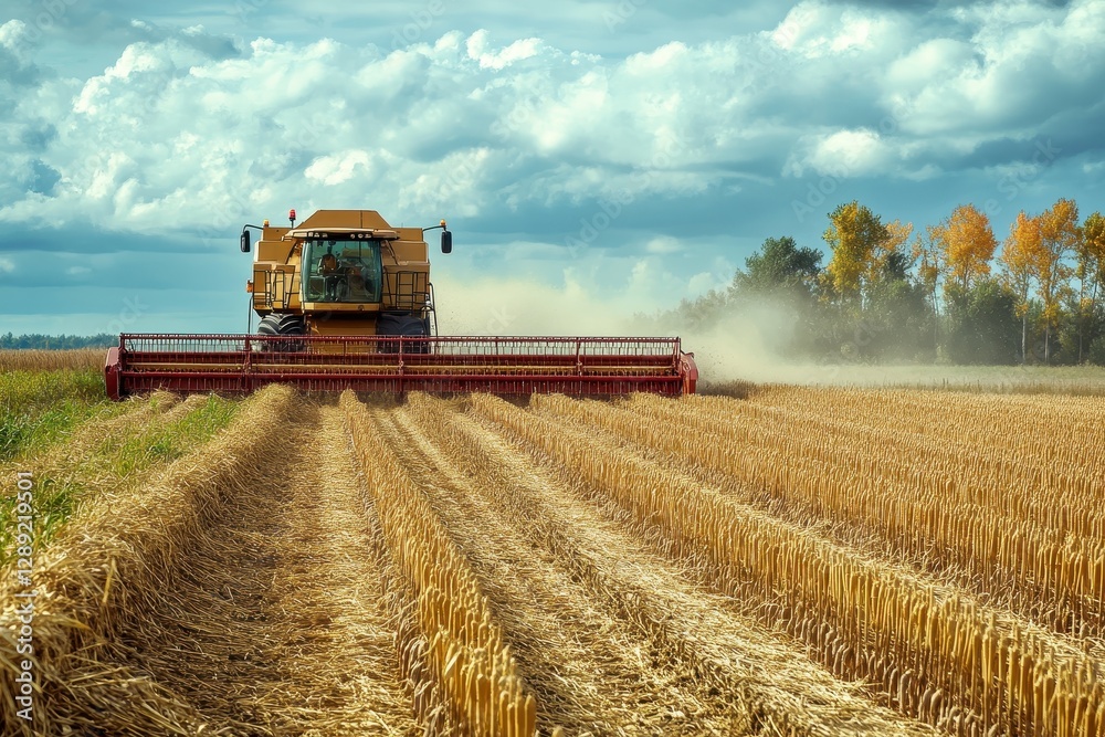 Fototapeta premium Efficient Hemp Gatherer: Modern Mechanization in Agriculture for Sustainable Harvesting and Economic Growth
