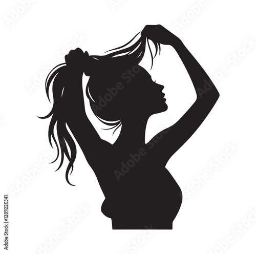 Woman pulling her hair silhouette vector illustration