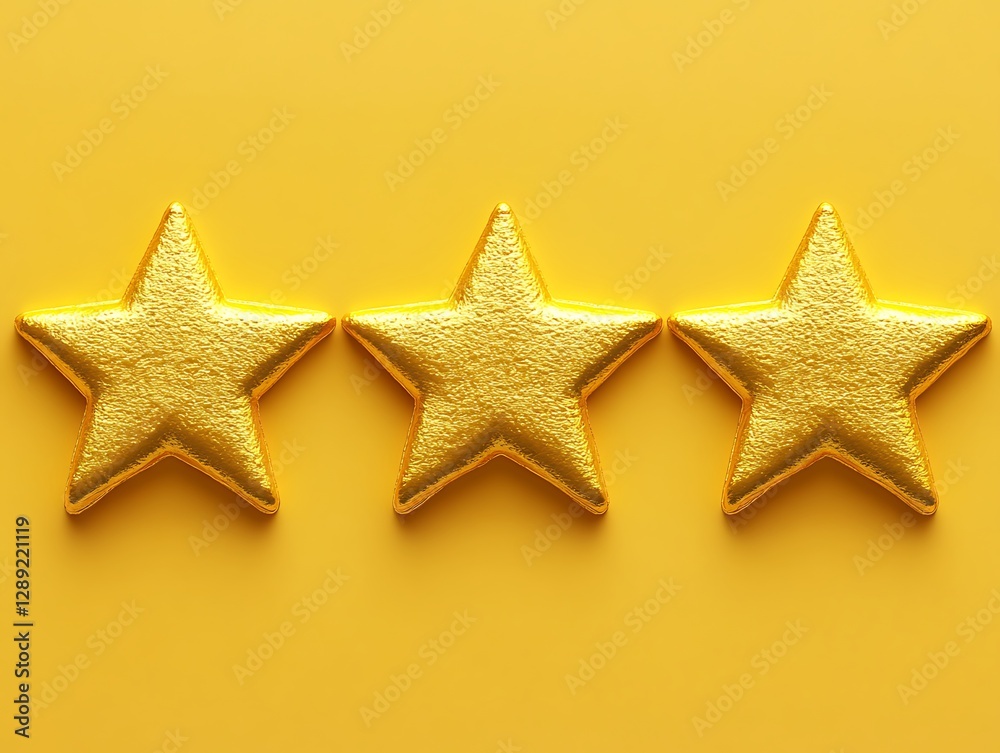 Three gold stars, rating, yellow background Three gold stars, rating, yellow background