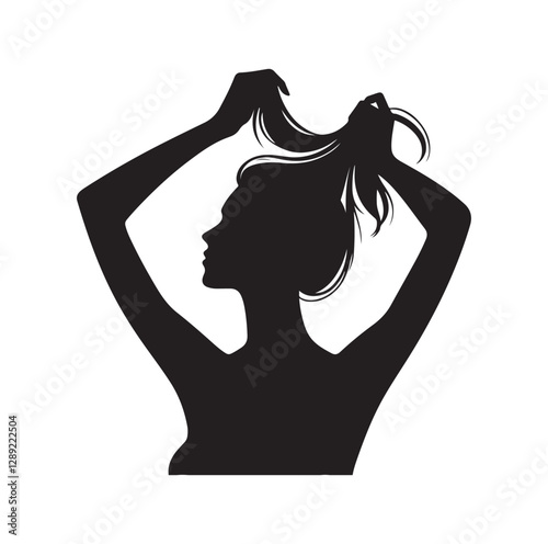 Woman pulling her hair silhouette vector illustration
