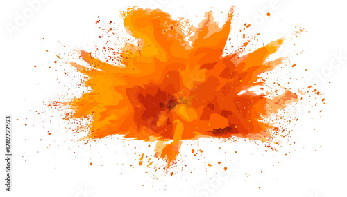 Vector explosion of orange powder, pulver cloud, abstract dust blast, fiery burst, smoky effect, vibrant energy cloud, dust storm, isolated dust particles, artistic explosion