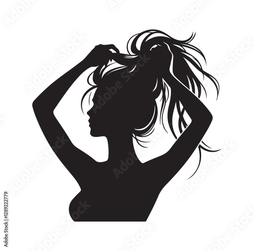 Woman pulling her hair silhouette vector illustration
