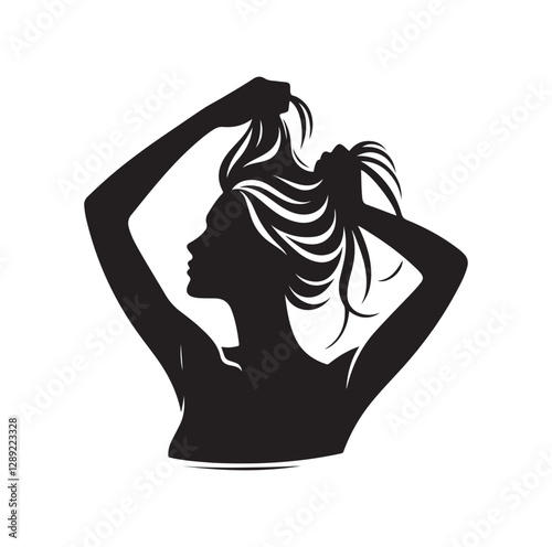 Woman pulling her hair silhouette vector illustration
