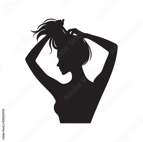 Woman pulling her hair silhouette vector illustration
