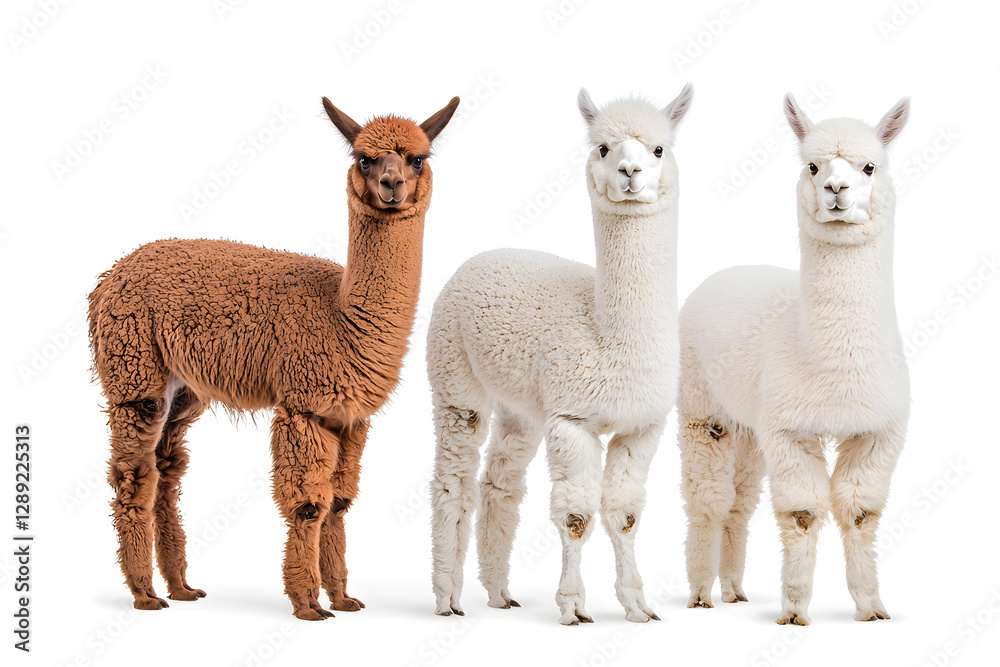 Obraz premium An adorable alpaca posing, isolated on white background