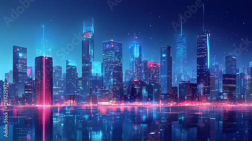 Wallpaper Mural : ai-powered futuristic cityscape at night. AI-Powered Cityscape. Illustration Torontodigital.ca